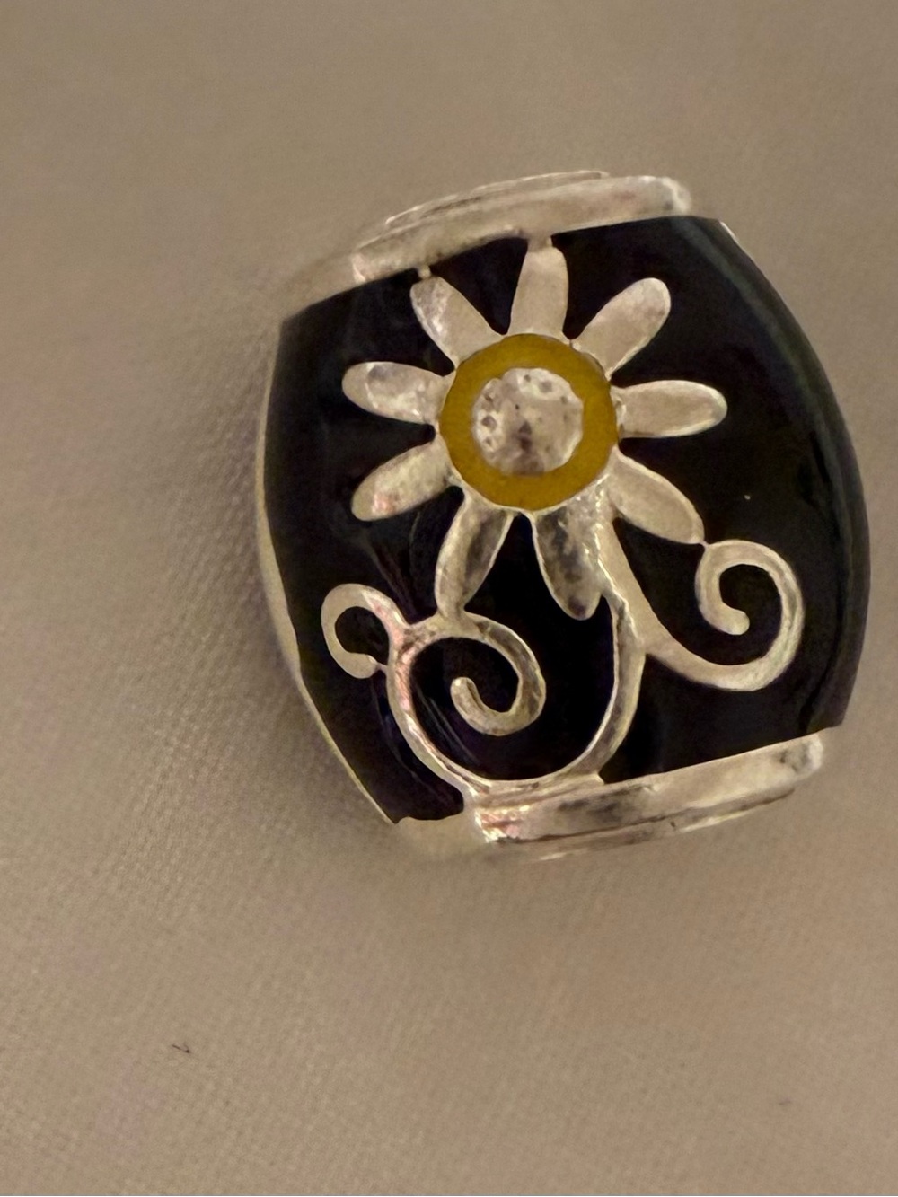 Halia Sterling Silver Black Enamel Daisy Statement Ring